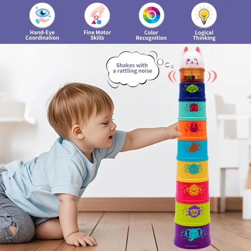 Miniatura 3 de Tazas Apilables de Conejo para Bebés para Niños Pequeños de 1-3, Juguetes Apilables Tazas de Plástico Apilables para Bebés de 6-12 12-18 Meses
