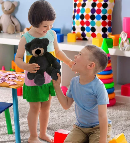 Miniatura 6 de DolliBu Peluche de oso negro – Oso negro suave y abrazable de pierna larga, adorable juguete de peluche para jugar, lindo regalo de vida silvestre