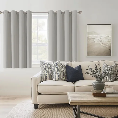 Miniatura 110 de ChrisDowa Cortinas 100% Opacas de Abedul Sólido de 45 Pulgadas de Largo, 2 Paneles para Dormitorio y Sala de Estar, Estilo Granja Oscurecedoras