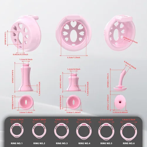 Miniatura 8 de Love Chastity Lock - Jaula para pene negativa, dispositivo ligero de castidad masculina con 6 anillos para el pene y catéter y bloqueo invisible