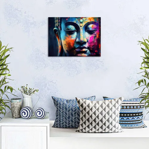 Miniatura 2 de Arte de pared abstracto de Buda para sala de estar, textura de mármol colorida, lienzo de Buda, decoración Zen de pared en rosa y azul, obras