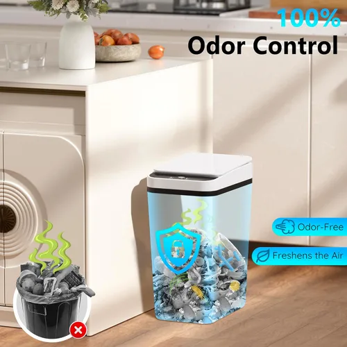 Miniatura 6 de jinligogo Paquete de 3 cubos de basura pequeños para baño con tapa, 2.6 galones, sin contacto, automático, delgado, impermeable, sensor
