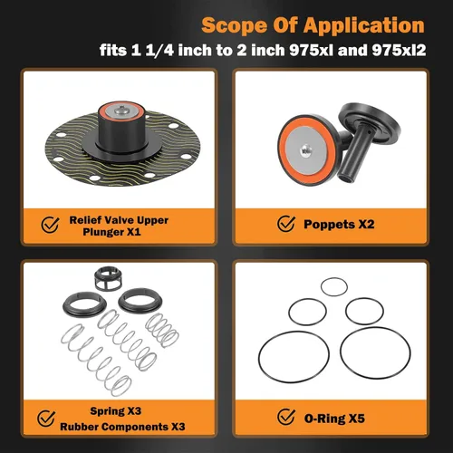 Miniatura 2 de Kit completo de reparación de repuesto para modelos de 1-1/4" a 2" 975XL y 975XL2, incluye poppets, resortes, asientos y más