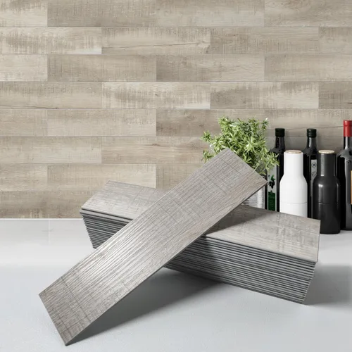 W&S - 24 azulejos de madera envejecida beige para salpicaduras, azulejos de aspecto de madera para caravana, sala de estar, pared de acento, paneles