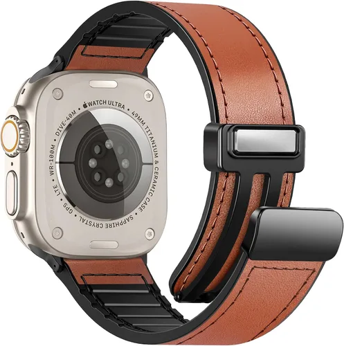 Miniatura 17 de Correas de cuero magnéticas compatibles con Apple Watch 42mm (Serie 10/11) 41mm 40mm 38mm para hombres y mujeres, cuero genuino con hebilla