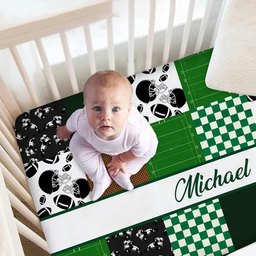 Miniatura 2 de Juego de ropa de cama personalizada para cuna para bebés niños, juego personalizado con nombre, ropa de cama de guardería de fútbol, juegos de 2