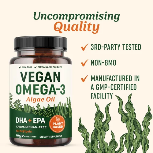 Miniatura 5 de Aceite de Algas Omega 3 Vegano DHA EPA de Base Vegetal Obtenido de Manera Sostenible, Sin Carrageenan, Sin GMO Salud del Corazón, Cerebro