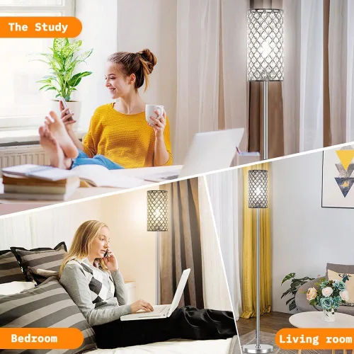 Miniatura 7 de Lámparas de pie de cristal – Moderna lámpara de pie plateada con 3 bombillas LED CCT para decoración elegante del hogar, sala de estar y dormitorio
