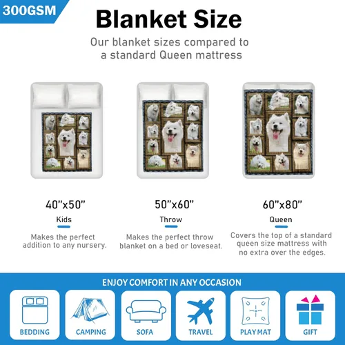 Miniatura 6 de Samoyed - Manta para mujeres, hombres y niños, regalos para amantes de los perros, manta de franela suave, acogedora, ligera y cálida para Samoyedo