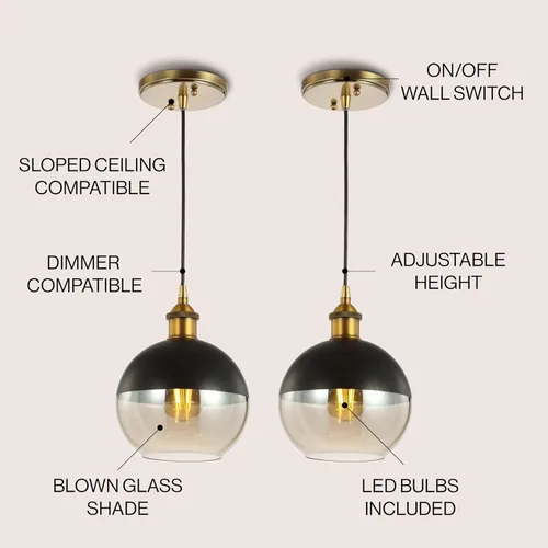 Miniatura 2 de JONATHAN Y JYL3513A-SET2 Nixon - Colgantes LED ajustables de 7.5" con 1 luz, diseño moderno de mediados de siglo, metal/vidrio, para dormitorio