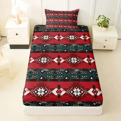 Miniatura 13 de Juego de ropa de cama de estilo bohemio occidental, tamaño individual, diseño de vaca atrapasueños, sábana bajera ajustable del suroeste, tribu