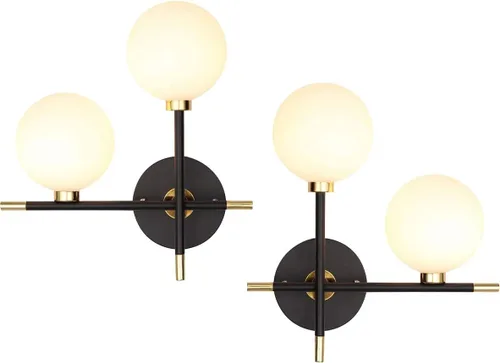 Miniatura 9 de Modo Lighting Industrial Wall Sconce Lighting Black Wall lamp 2 Lights Mid-Century Vanity Light Fixture with Globe Glass Shade for Bedroom Study