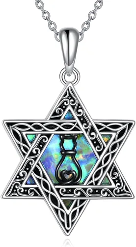 CRMAD Collar de plata de ley con cruz de David, símbolo de paz, urnas, árbol de la vida, concha de abulón, joyería judía para mujeres y hombres