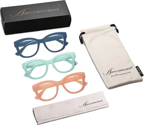 Miniatura 6 de AMOMOMA Anteojos de lectura retro de gran tamaño para mujer, bloqueo de luz azul, lectores de computadora, bisagra de resorte AM6003 C7 azul+c8