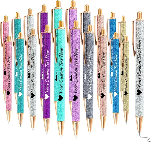 Miniatura 42 de Bolígrafos con purpurina personalizados con nombre, bolígrafos bonitos y bonitos personalizados, bolígrafos retráctiles de tinta negra, suministros