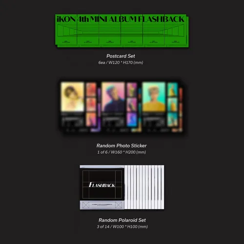 Miniatura 4 de iKON - 4º Mini álbum FLASHBACK PHOTOBOOK-VERDE ver. Juego de postales para fotolibros + calcomanía para fotos + juego de Polaroid + juego de tarjeta
