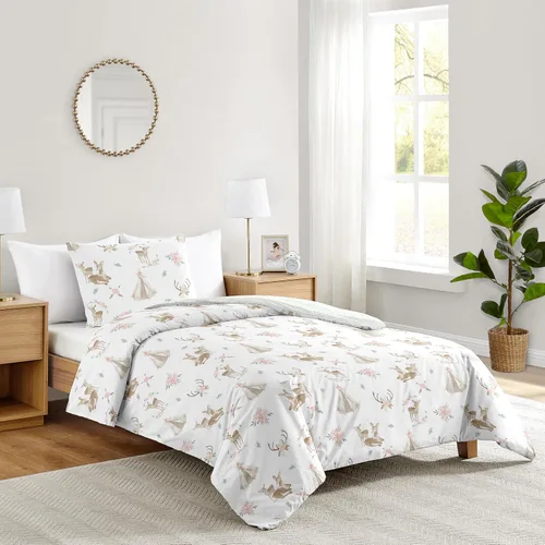 Miniatura 2 de Sweet Jojo Designs Juego de edredón individual de 2 piezas (flores de ciervos del bosque) para niñas, niños, ropa de cama para niños, cama en una
