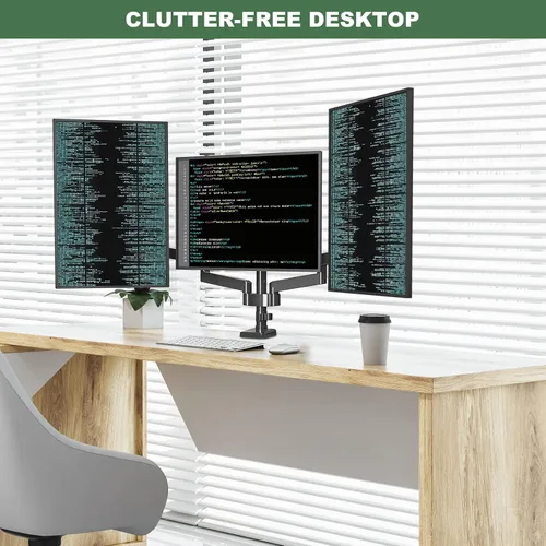 Miniatura 2 de UPGRAVITY Soporte de escritorio para monitor triple para tres pantallas de computadora planas/curvas de hasta 27 pulgadas, brazos de triple monitor