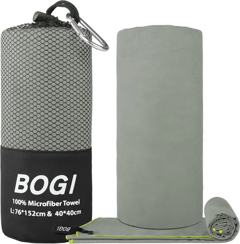 Miniatura 2 de BOGI Toalla Deportiva de Viaje de Microfibra - Secado Rápido, Suave, Ligera, Absorbente, Compacta para Acampada, Gimnasio, Yoga, Natación, Gris