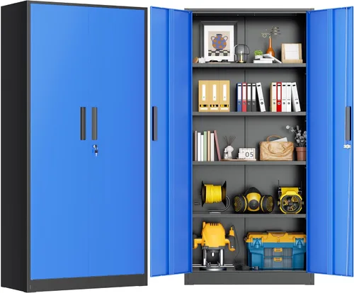 Miniatura 23 de Greenvelly Armario de almacenamiento de metal con puertas y estantes, armario de almacenamiento con cerradura de 36 pulgadas para oficina, gabinete