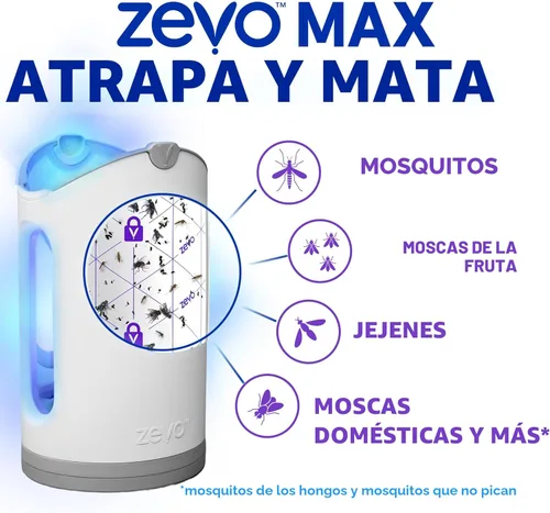Miniatura 5 de Zevo MAX - Atrapa insectos y trampa para moscas para interiores, trampa de insectos voladores para mosquitos, moscas domésticas y de la fruta, uso