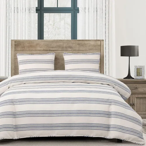 Miniatura 3 de HiEnd Accents Prescott - Juego de ropa de cama de 3 piezas tamaño King a rayas con fundas de almohada, funda de edredón con patrón de rayas azul