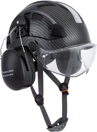 LOHASPRO Arborist - Casco forestal de seguridad con visera y orejeras de fibra de carbono para tala, motosierra, casco de corte (patrón de grafito