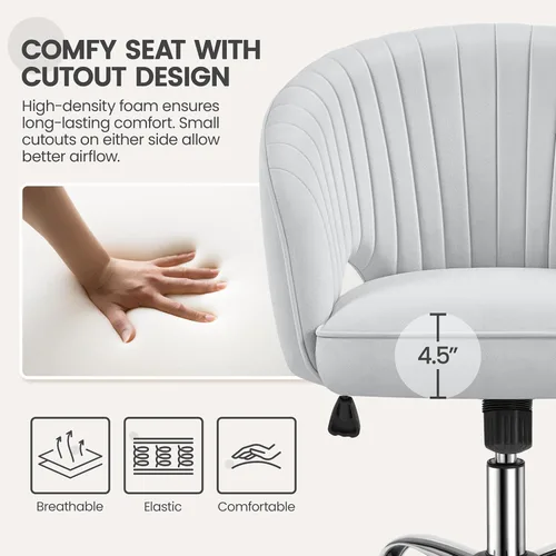 Miniatura 8 de Yaheetech - Silla de escritorio de terciopelo giratoria con respaldo tapizado para tocador, silla de oficina en casa con ruedas, silla pequeña