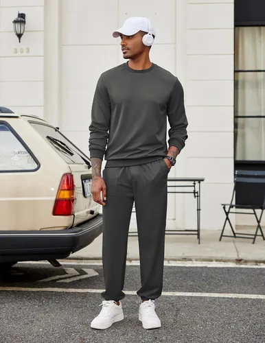 Miniatura 26 de COOFANDY Conjunto deportivo de 2 piezas para hombre, sudadera de manga larga, sin botones, para deportes, casual, fitness, trotar