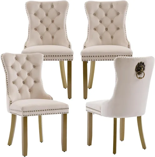 Miniatura 42 de LKTART Juego de 2 sillas de comedor de terciopelo, sillas de comedor copetudas con ribete de anillo de clavo, silla de comedor tapizada con patas