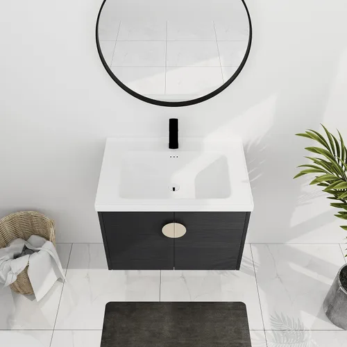 Miniatura 3 de Juego de tocador de baño de 28 pulgadas con lavabo montado en la pared, moderno juego de tocador de baño con lavabo de cerámica blanca y mango