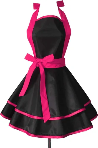 Miniatura 11 de Hyzrz lindos delantales de algodón hechos a mano estilo retro en negro para mujeres y niñas, delantal de cocina para pasteles, delantal de cocina