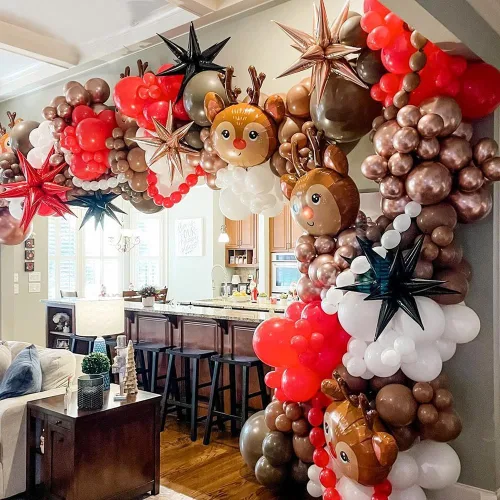 Miniatura 7 de Kit de 440 piezas de globos de Navidad para casa de jengibre, arco de globos marrón y blanco con piruletas, bastones de caramelo, hombre de jengibre