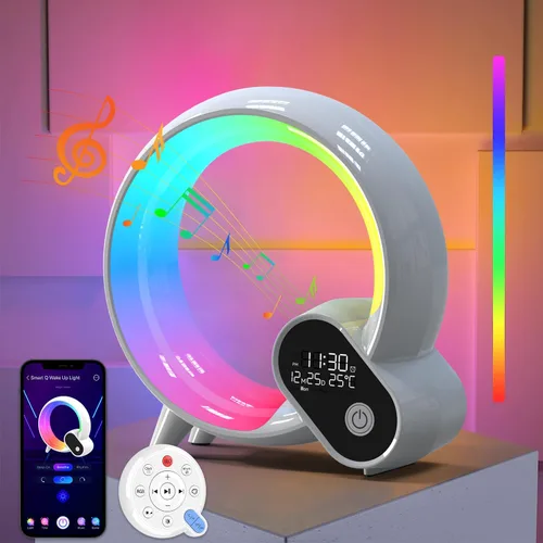 Luz de despertador, reloj despertador inteligente para niños y bebés, máquina de sonido con 15 sonidos relajantes, altavoz Bluetooth, luz nocturna