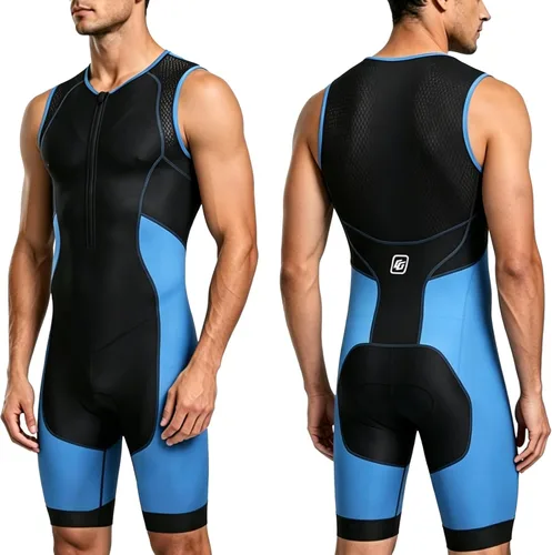 Triathlon Suits Mens One-Piece Sleeveless Trisuits Skin Wet Suit for Running Cycling Swimming Azul