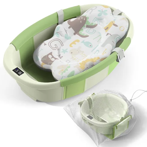 Miniatura 14 de Bañera Plegable para Bebé - Bañera Grande para Bebé con Termómetro y Cojín Bañera Portátil de Viaje para Recién Nacidos e Infantes Bañera Azul