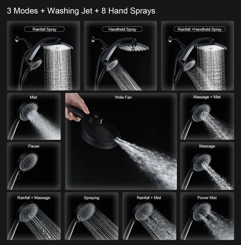 Miniatura 4 de BOZYBO Rain Shower Head with Handheld: High Pressure Shower Heads with Handheld Spray Combo, 12" Rainfall Shower Head and 9 Sprays Hand Showerheads
