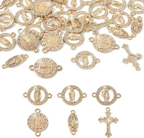 Miniatura 7 de Pandahall - 36 piezas de diamantes de imitación de aleación religiosa con cruz religiosa, dijes de cruz religiosa, dije de crucifijo con medalla