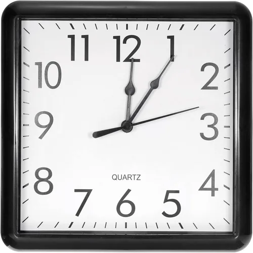 PATIKIL Reloj de pared de cuarzo de 9 x 9 pulgadas, funciona con pilas, silencioso, sin tictac, para decoración de oficina, dormitorio, color negro