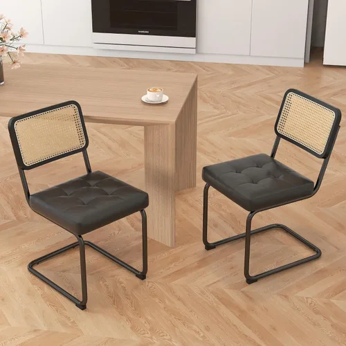 Miniatura 3 de KCC Juego de 2 sillas de comedor modernas de mediados de siglo, ratán de piel sintética, sillas auxiliares de comedor de cocina con patas de metal