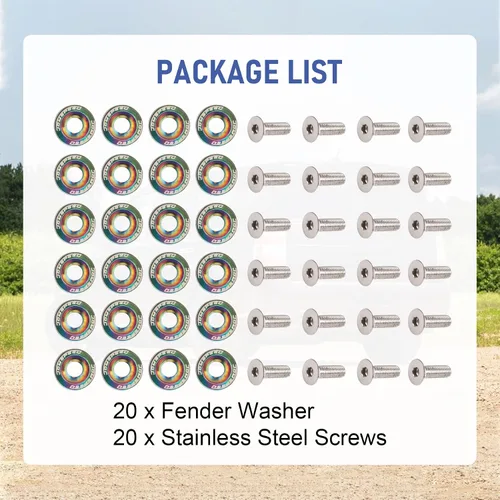 Miniatura 5 de JDMSPEED Kit de 20 Piezas de Arandelas de Guardabarros de Aluminio Billete CNC Cromado Neo para Vestir el Compartimento del Motor