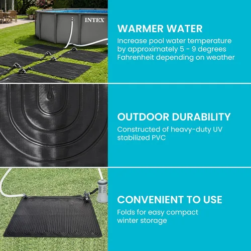 Miniatura 5 de Intex Tapete solar para calentador de piscina de 47 x 47 pulgadas para piscina sobre el suelo de 8,000 galones con accesorio de manguera y válvula