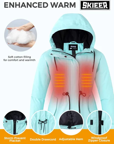 Miniatura 5 de Skieer Chaqueta de esquí impermeable con capucha para mujer, chaqueta de invierno cálida para la nieve