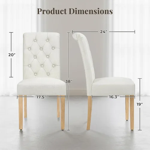 Miniatura 3 de Yaheetech Juego de 2 sillas de comedor tapizadas de tela con respaldo alto y patas de madera maciza para cocina, sala de estar, restaurante