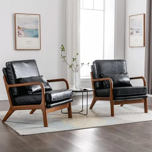 Miniatura 11 de Deolme Silla de Acento Moderna de Mediados de Siglo para Sala de Estar - Cómoda Silla con Brazo de Madera Maciza con Almohada Lumbar, Silla Lateral
