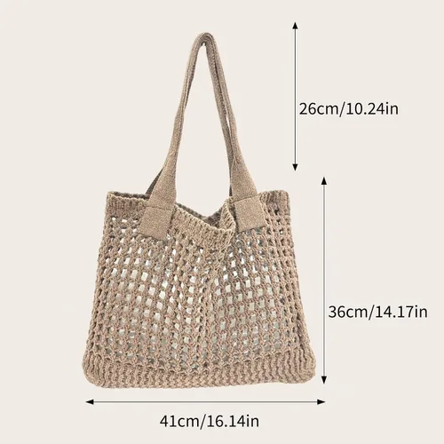 Miniatura 32 de ENBEI Bolsa de playa para mujer, diseño hueco de punto de ganchillo, elegante para la playa, viajes y uso diario