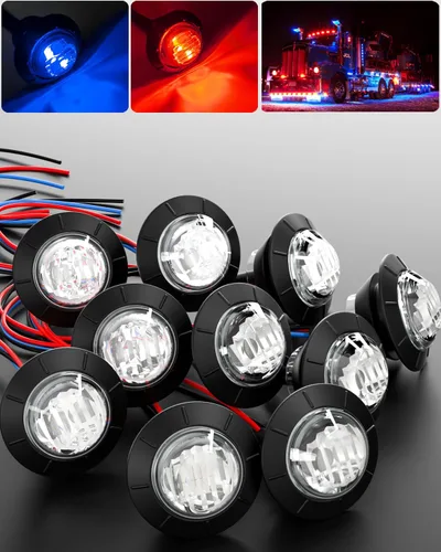 Miniatura 10 de BJZ juego de 10 luces LED redondas de 3/4 de pulgada para remolque, luz de gálibo lateral de doble color ámbar a verde, luz de cola