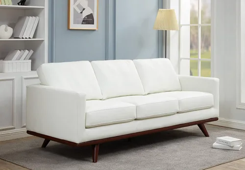 Miniatura 11 de LeisureMod Chester - Sofá moderno de cuero de 3 plazas con base de madera de abedul, sofá de sala de estar de mediados de siglo, 33.46 pulgadas
