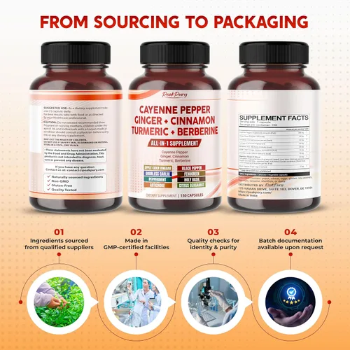 Miniatura 8 de Pimienta de Cayena, Jengibre, Cúrcuma, Berberina - Digestión, Apoyo para la Salud Intestinal