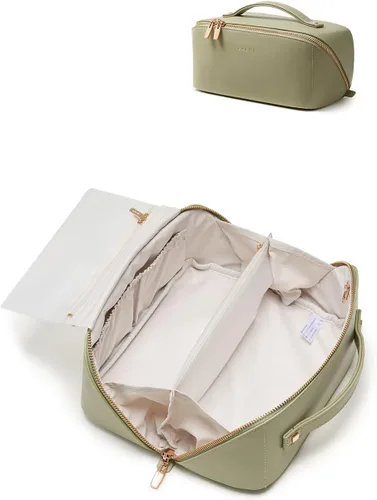 Miniatura 30 de EACHY Bolsa de Maquillaje de Viaje, Bolsas de Cosméticos de Gran Capacidad para Mujeres, Bolsa Portátil Impermeable que se Abre Plana, Bolsa de Aseo